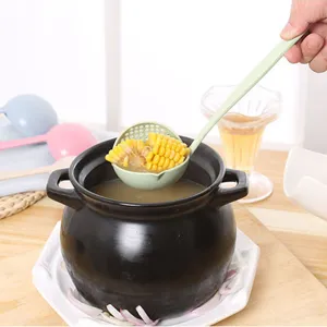 Wheat straw long handle soup colander two-in-one kitchen drainage spoon for hot pot use