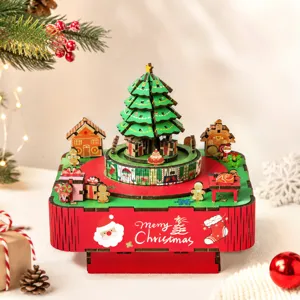 DIY 3D houten kerstmuziekdoos met roterende boom en feestelijke decoraties