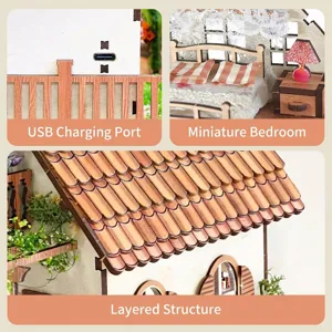 DIY miniatuur poppenhuis houten bouwpakket met USB-verlichting en slaapkamerdetails