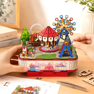 Houten DIY pretpark muziekdoos 3D puzzel montagekit kerstcadeau
