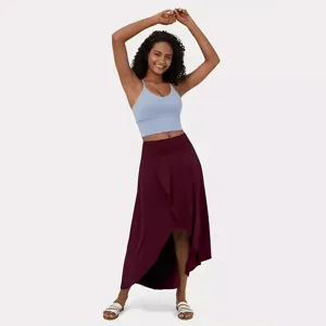 Women's Casual High Waist Irregular Hem Maxi Skirt Solid Color Elegant Commuter Long Skirt Polyester Flowy Summer