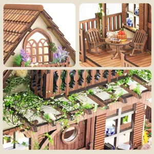 Gedetailleerde DIY houten miniatuur poppenhuis modelset met tuin vrijetijd