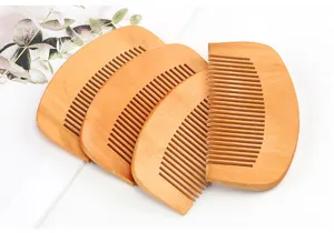 Compact peach wood massage comb set, thick dense teeth design for daily hair care and styling.
