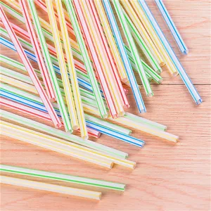 Disposable colorful striped plastic drinking straws main view showing colorful design