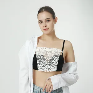 Pannello di modestia in pizzo fascia copri seno per scollo a V, nero e bianco elegante