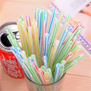 Disposable colorful striped plastic bending straws for juice milk tea drinks 100pcs pack