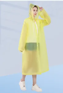 Waterproof thickened EVA raincoat for adults, long hooded portable design in bright yellow.