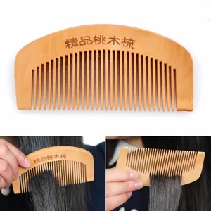 Natural peach wood fine tooth comb, anti-static scalp massage hair comb for daily use.