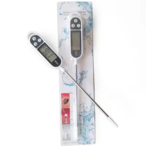 Thermomètre de cuisine numérique avec écran LCD et aiguille en acier inoxydable.