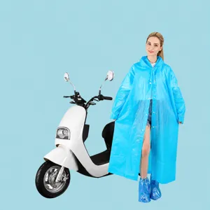 Thickened EVA adult waterproof long raincoat portable rain poncho blue main picture view