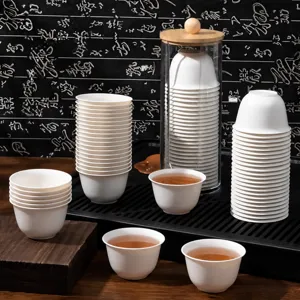 Disposable rice husk kung fu tea cups set eco friendly small tea tasting cups with storage holder