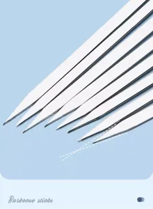 Stainless steel flat barbecue skewers for camping and outdoor grilling, sharp tips for easy meat piercing.