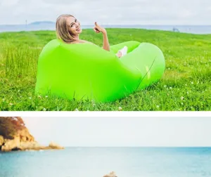 Outdoor inflatable lazy sofa air bed for camping park travel green color portable single lounger