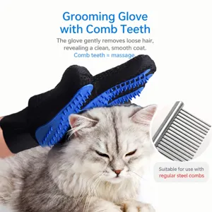 Pet grooming glove for cats and dogs, silicone brush for shedding and massage pet hair clean.