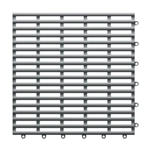 Grey plastic non-slip interlocking drainage floor mat for bathroom, shower room, and kitchen use.