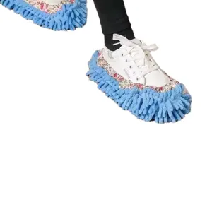 Pantofole spazzolone in ciniglia copriscarpe pulizia pavimenti pigro blu floreale lavabile