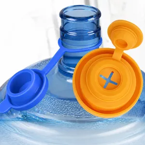 Silicone Water Bottle Cap Reusable Water Bucket Sealing Cover With Lanyard Leak Proof Dust Proof Dispenser Lid