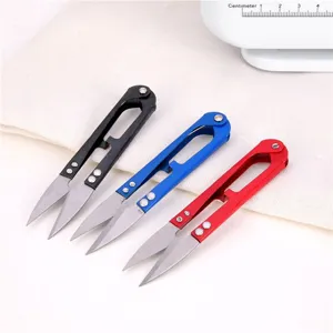 Compact U-shaped embroidery scissors for thread trimming, sewing, and multi-purpose crafting.