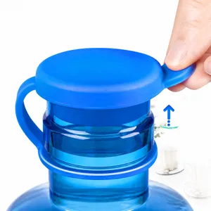 Blue silicone water bucket dust plug, anti-dust leakproof lid with strap for standard bottled water dispensers.