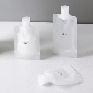 Clear travel portable refillable pouch cosmetic lotion container main view showing spout