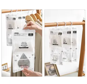 Hanging moisture absorption bag wardrobe desiccant 500ml closet dehumidifier pack detail view