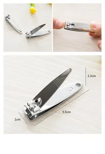 Stainless steel nail clipper detail view, compact size with precise dimensions and ergonomic build.