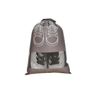Borsa porta scarpe grigia con coulisse e finestra trasparente con stampa sneaker.