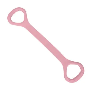 Elastico fitness rosa per allenamento schiena, fascia di trazione yoga con impugnature.