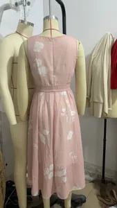 Pink floral sleeveless dress V-neck digital print elegant midi party dress for women