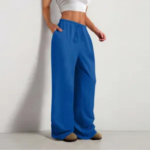 Pantaloni casual da donna a vita alta tinta unita a gamba larga con comoda coulisse.