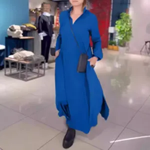 Casual long sleeve loose maxi dress for women, comfortable royal blue casual daily wear.