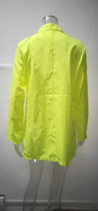 Neon yellow back view of women lapel long sleeve casual blazer jacket back detail.