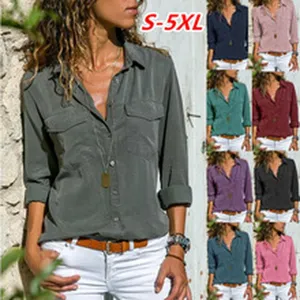 Detail view of casual long sleeve button down shirt with dual pockets and elegant fit style.