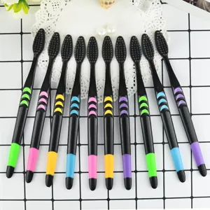 10pcs Soft Bristle Toothbrushes Set Bamboo Charcoal Black Bristles Colorful Handle Daily Home