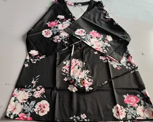 Summer floral print V-neck beach dress with drawstring, casual European style for women.