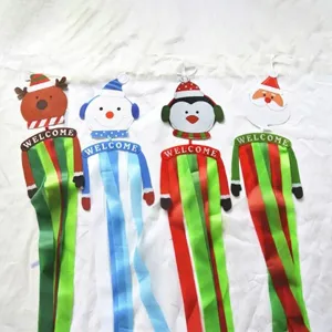 Set of four 125cm Christmas windsocks featuring reindeer, snowman, penguin, and Santa designs