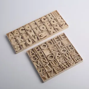 Wooden alphabet letters set with organizer boxes for educational DIY learning