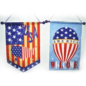 USA patriotic theme garden flags with America and Welcome text for outdoor decoration