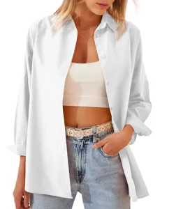 Donna maniche lunghe larga camicia bianca top casual di base cardigan stile moda