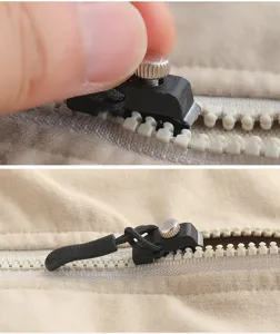 Universal detachable zipper repair tool detail showing easy installation on bags and clothes.