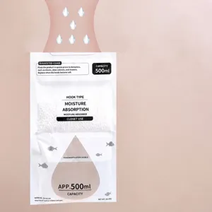 Hanging moisture absorption bag for wardrobe, 500ml capacity dehumidifier pouch for indoor use.