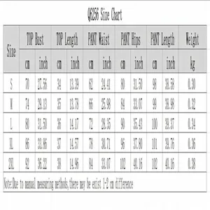 Tableau des tailles détaillé pour ensemble sport femme, incluant mesures buste, taille et hanches.