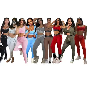 Ensemble de Yoga et Fitness pour Femmes Débardeur Sans Manches et Leggings Taille Haute Vêtement de Sport Actif Survêtement Deux Pièces