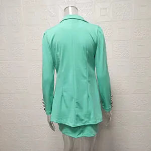Mint green women's slim fit blazer suit set elegant office career wear long sleeve jacket