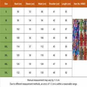 Size chart and measurements guide for vintage European style street fashion women dress.