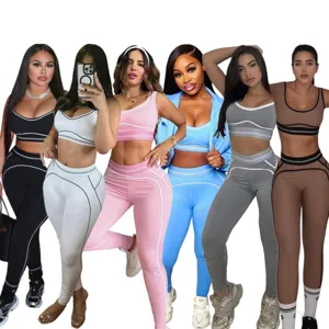 Ensemble de sport femme soutien-gorge legging taille haute affichage multi-couleurs.