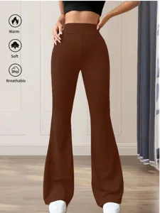 Einfarbige hochelastische Schlag Yogahose fuer Damen Freizeithose bequeme lange Sporthose