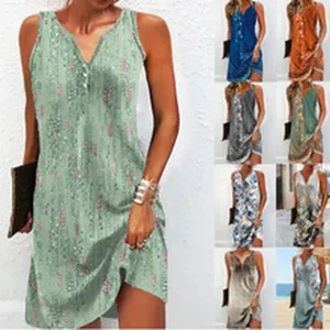 Women summer sleeveless V-neck casual dress elegant slim fit pencil dress daily wear