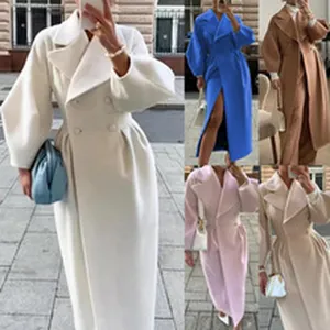 Elegant long sleeve belted coat dress women casual stylish outerwear variant color details
