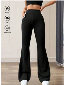 Einfarbige High Waist Yoga Schlaghose lässige Stretch Sport Freizeithose für Damen.
